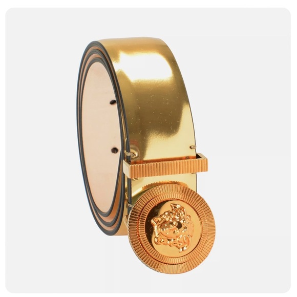 SALE!!!! Versace Women’s Gold Leather Belt with Medusa Head Decorated Buckle - Picture 1 of 3